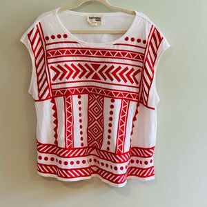 Savanna Jane White and Red Geometric Blouse